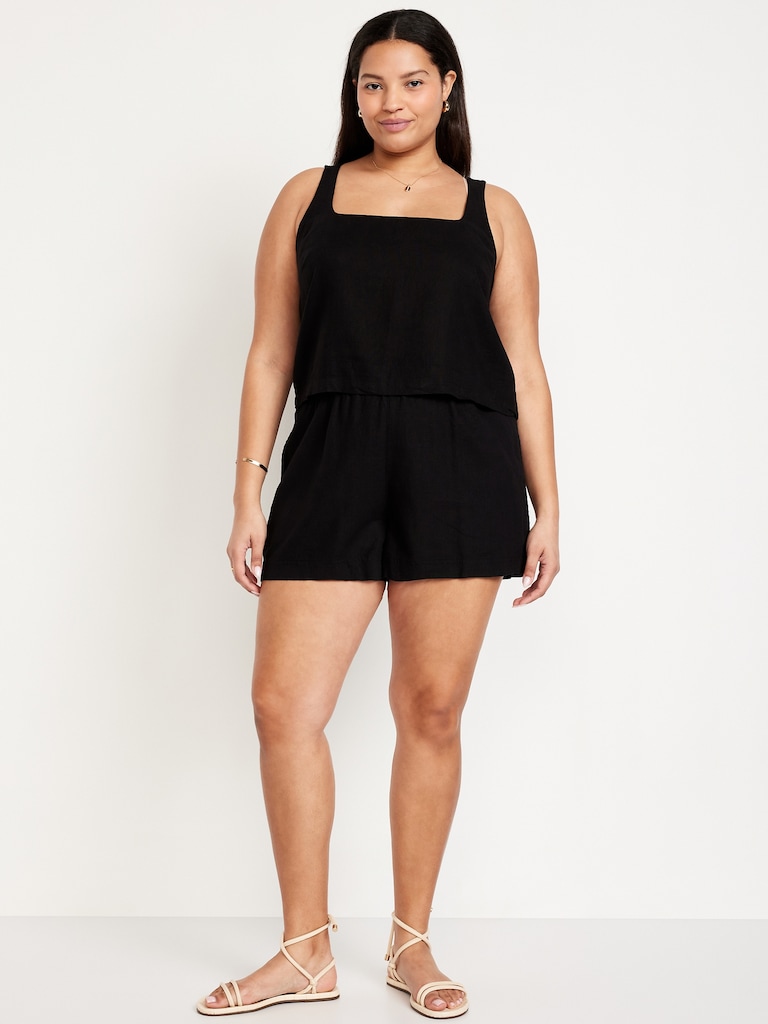 High-Waisted Linen-Blend Shorts -- 3.5-inch inseam