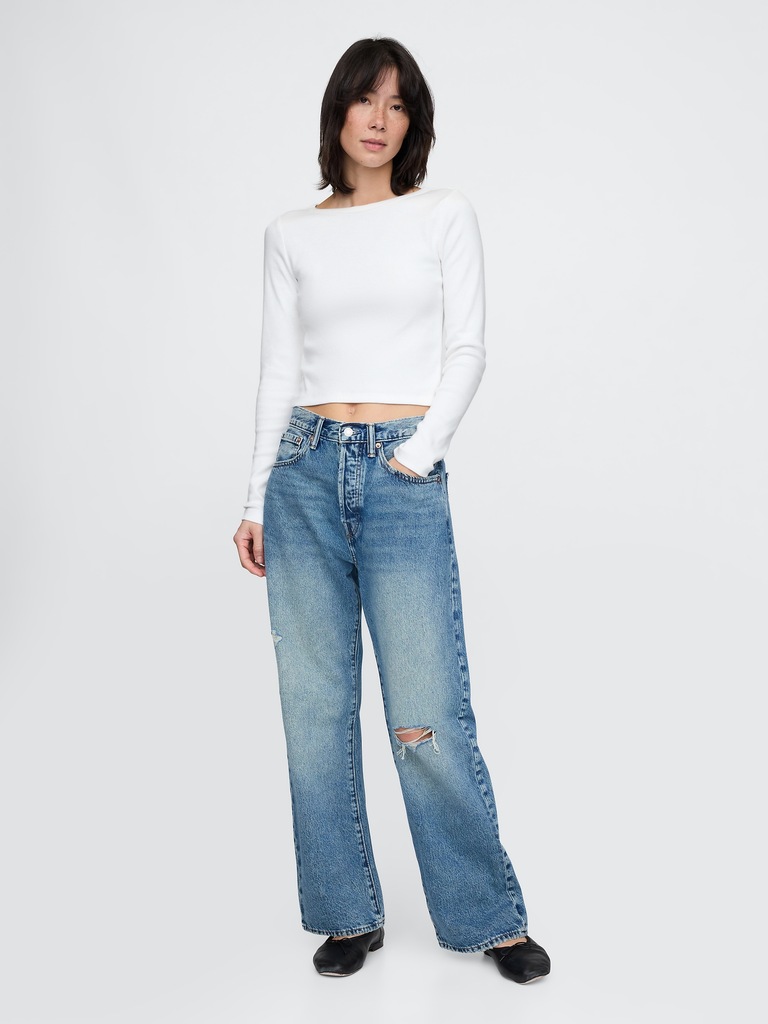 Heavyweight Rib Boatneck Crop T-Shirt