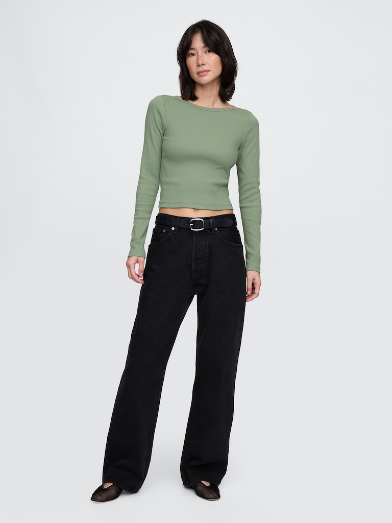 Heavyweight Rib Boatneck Crop T-Shirt