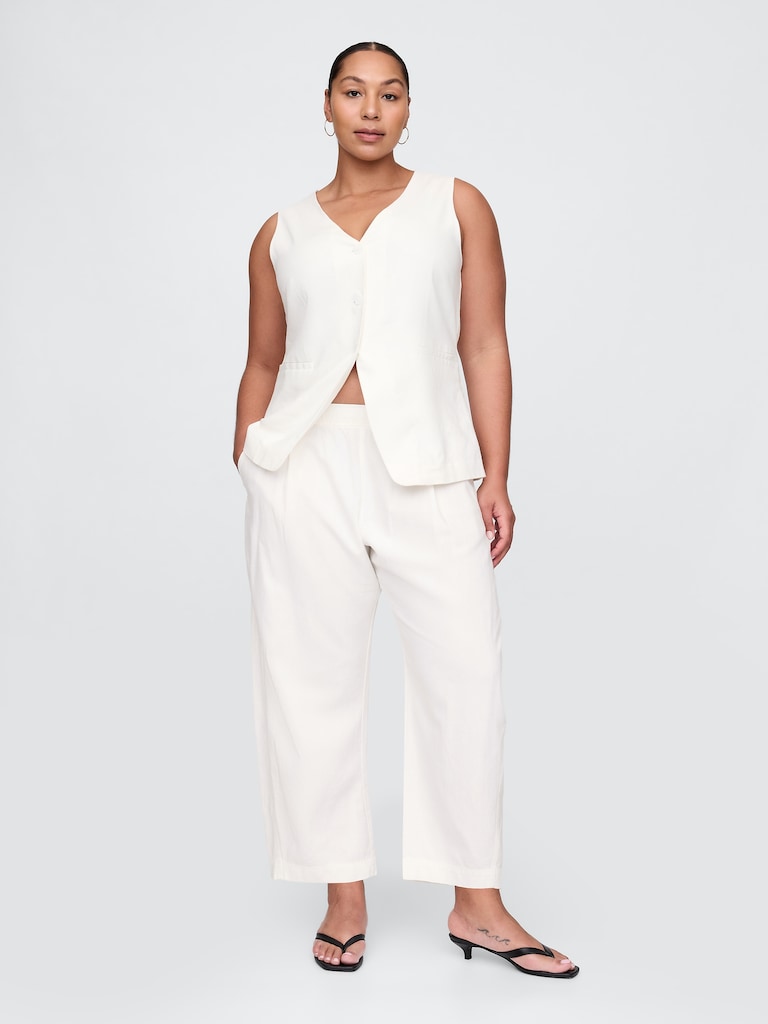 Mid Rise Linen-Blend Easy Barrel Pants