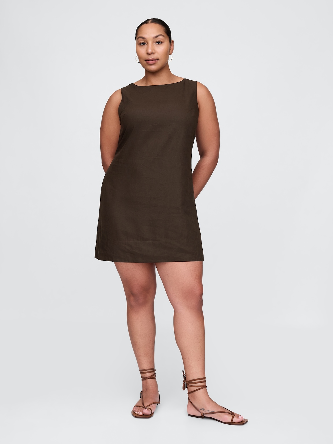 Linen-Blend Mini Shift Dress