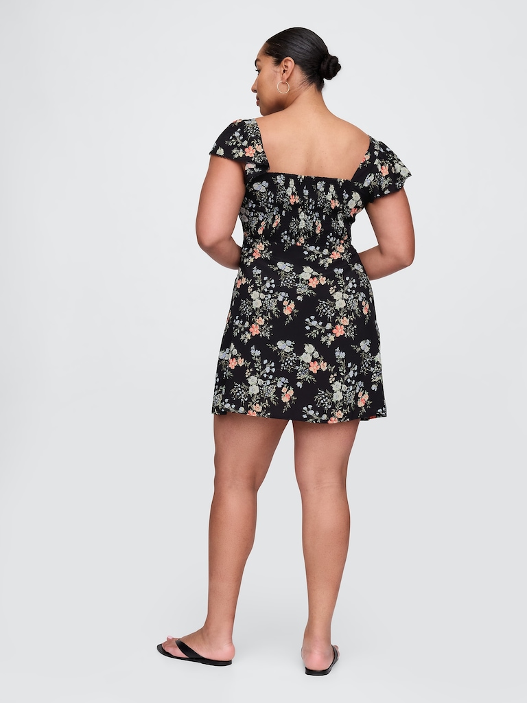 Crepe Flutter-Sleeve Mini Dress