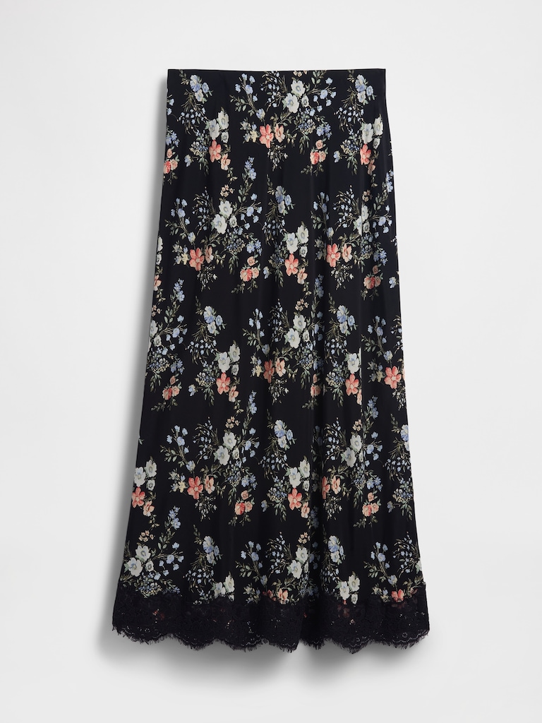 Crepe Lace-Trim Maxi Skirt