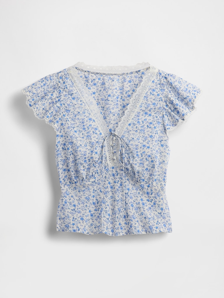 Lace-Trim Floral Top