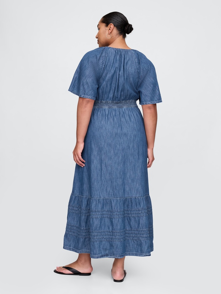 Flutter-Sleeve Tiered Maxi Dress
