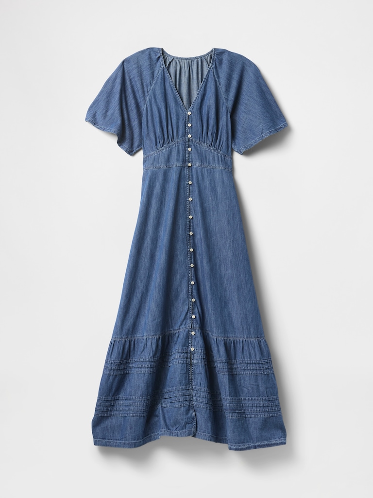 Flutter-Sleeve Tiered Maxi Dress