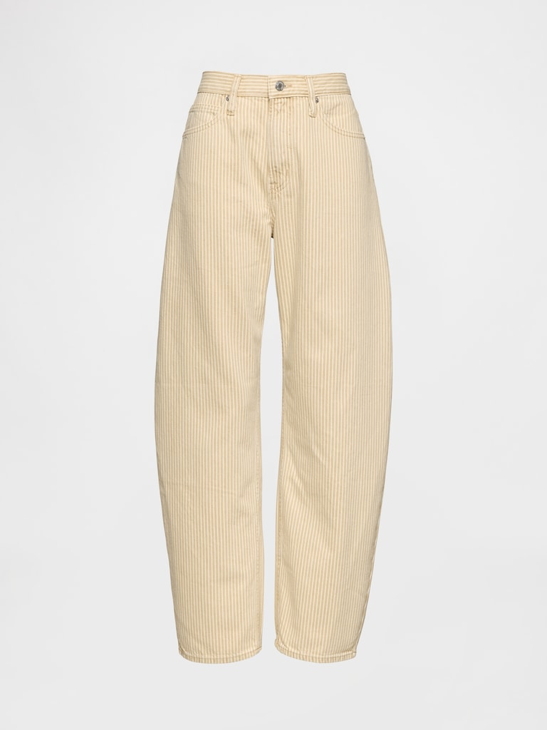 High Rise Khaki Stripe Barrel Jeans