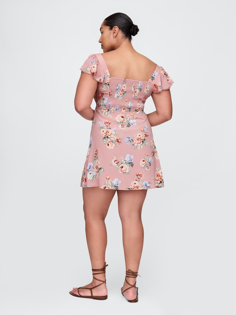 Crepe Flutter-Sleeve Mini Dress