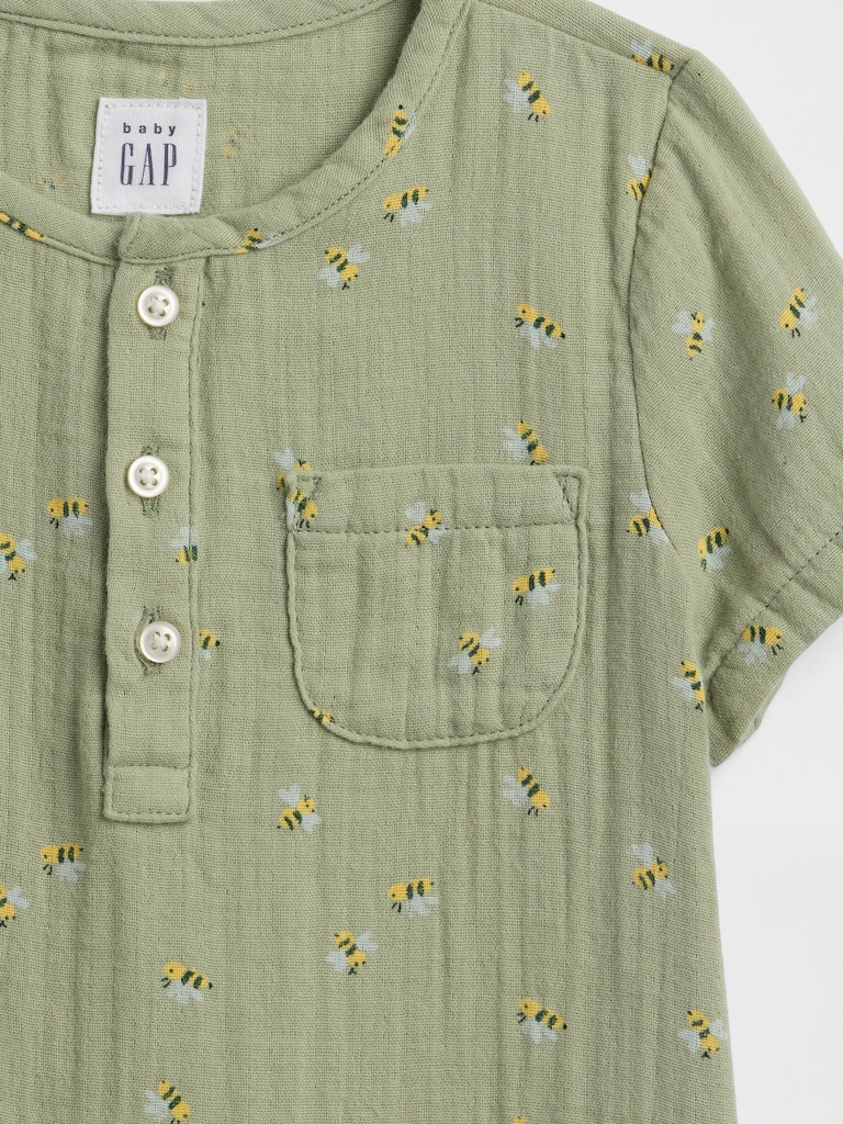 Baby Gauze Henley Romper