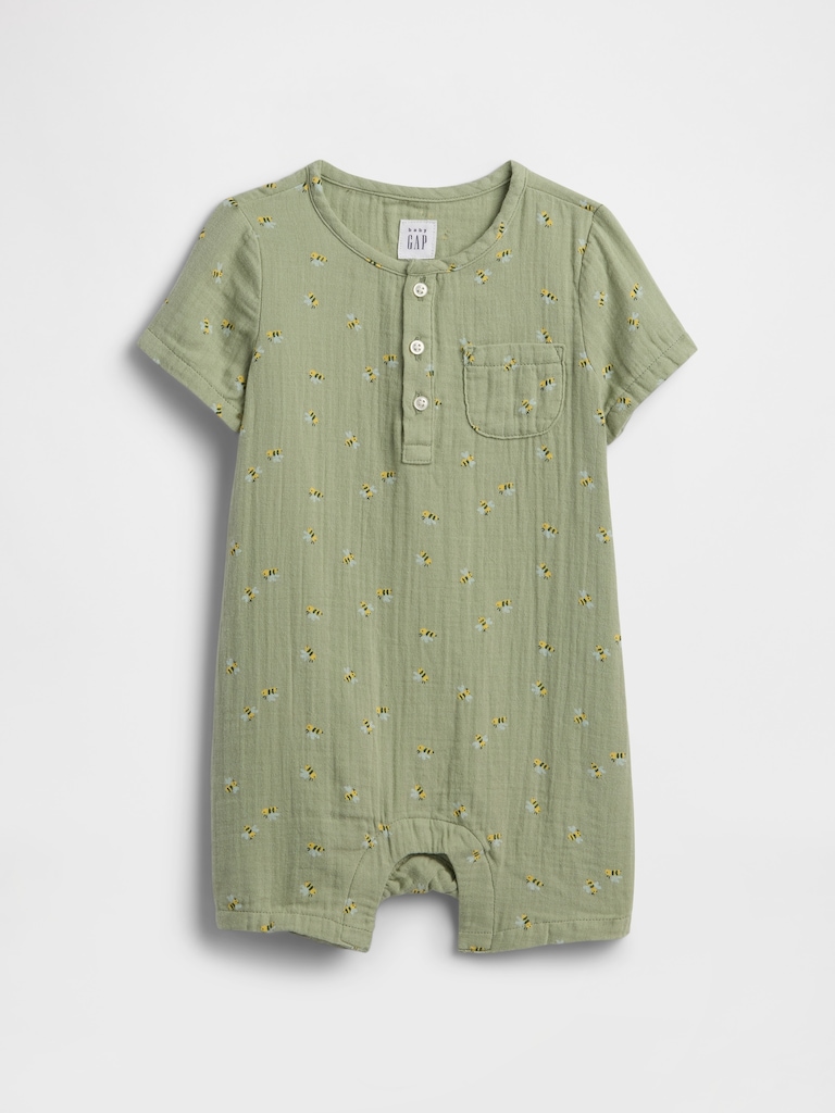 Baby Gauze Henley Romper