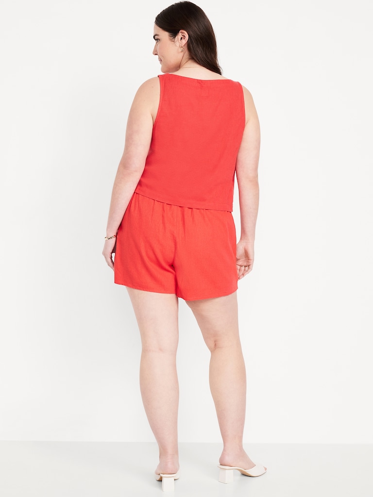 High-Waisted Faux-Wrap Linen-Blend Mini Skort