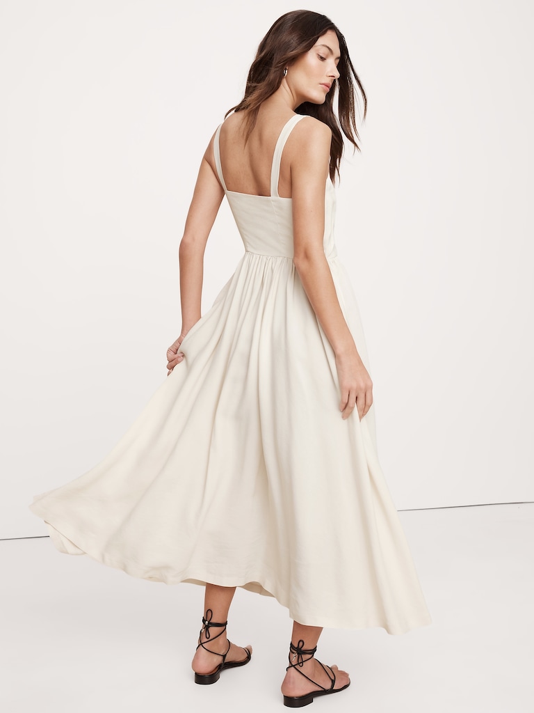 Viscose-Linen Dupioni Bow-Front Maxi Dress