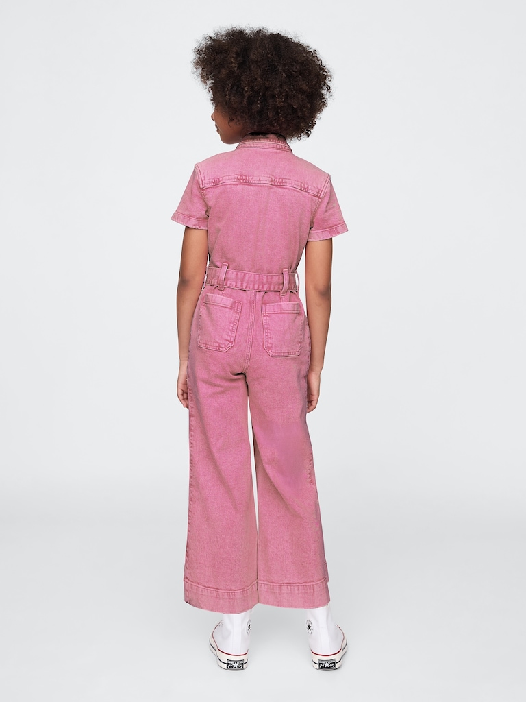 Kids Belted Denim Jumpsuit