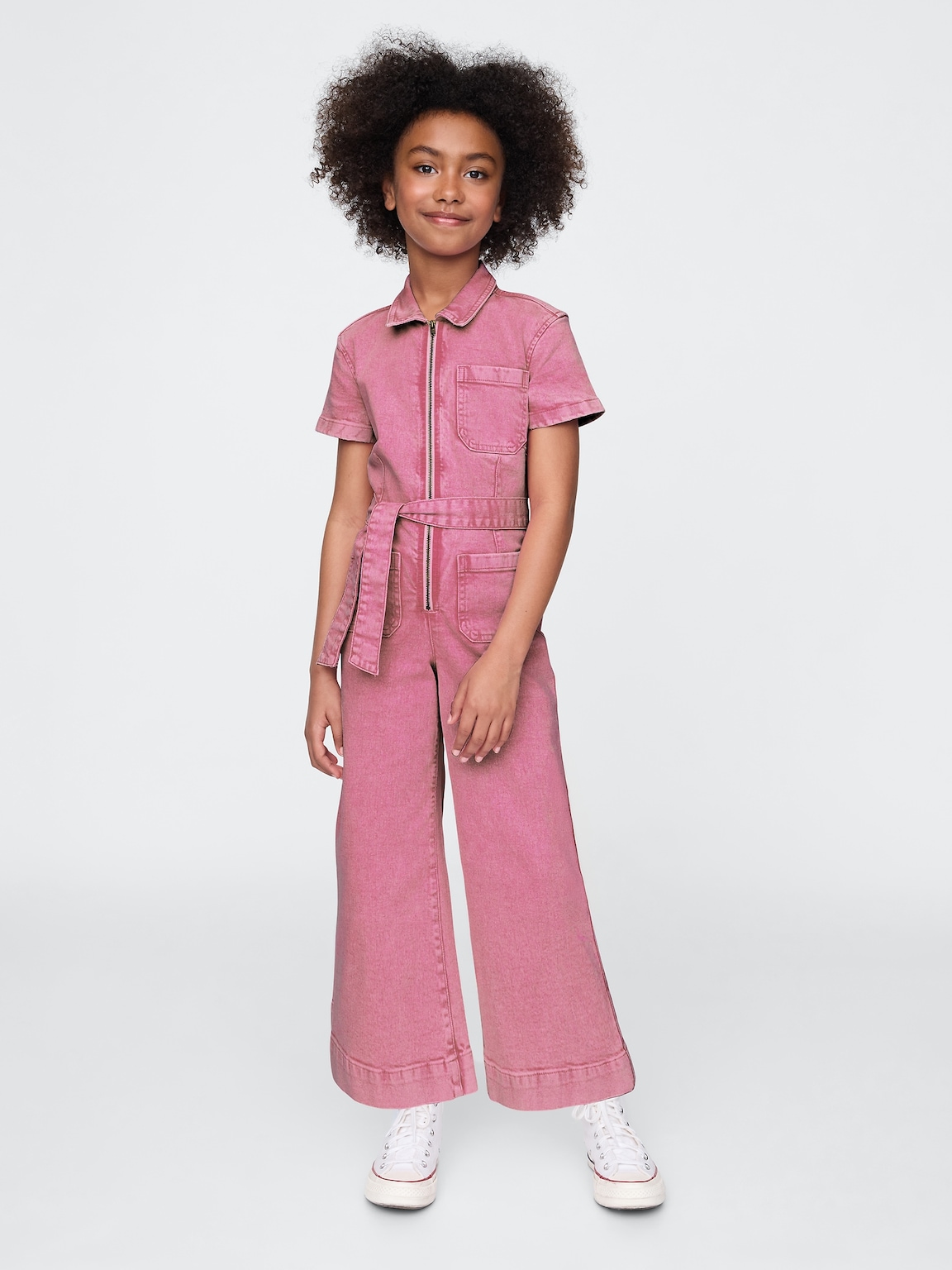 Kids Belted Denim Jumpsuit