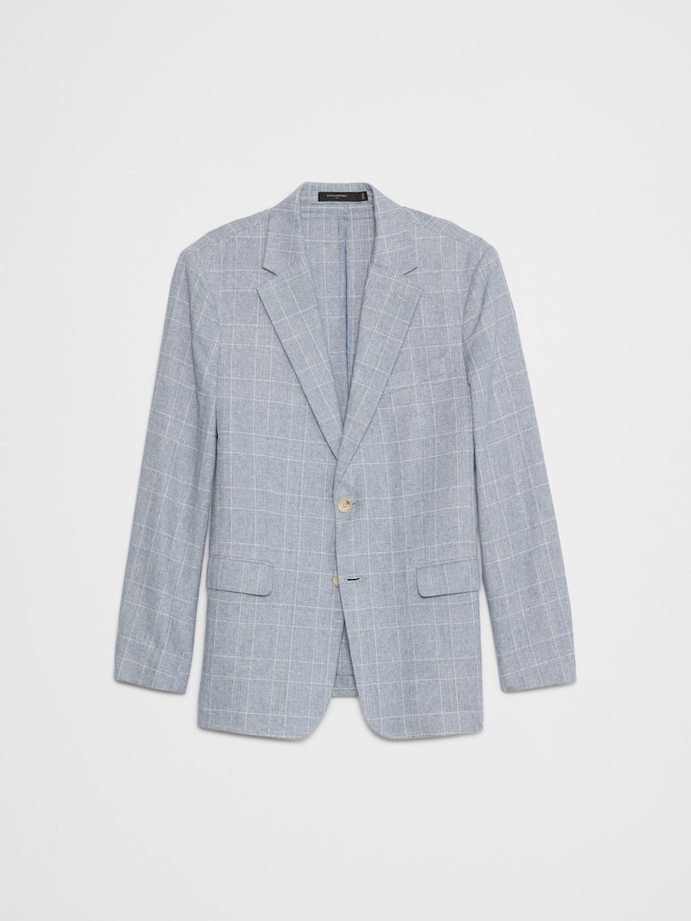 Tailored-Fit Linen-Blend Glen Plaid Suit Jacket