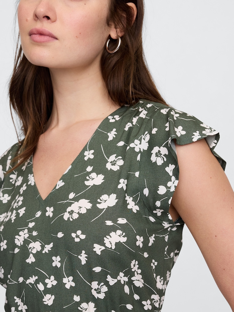 Flutter Sleeve Tie-Waist Mini Dress