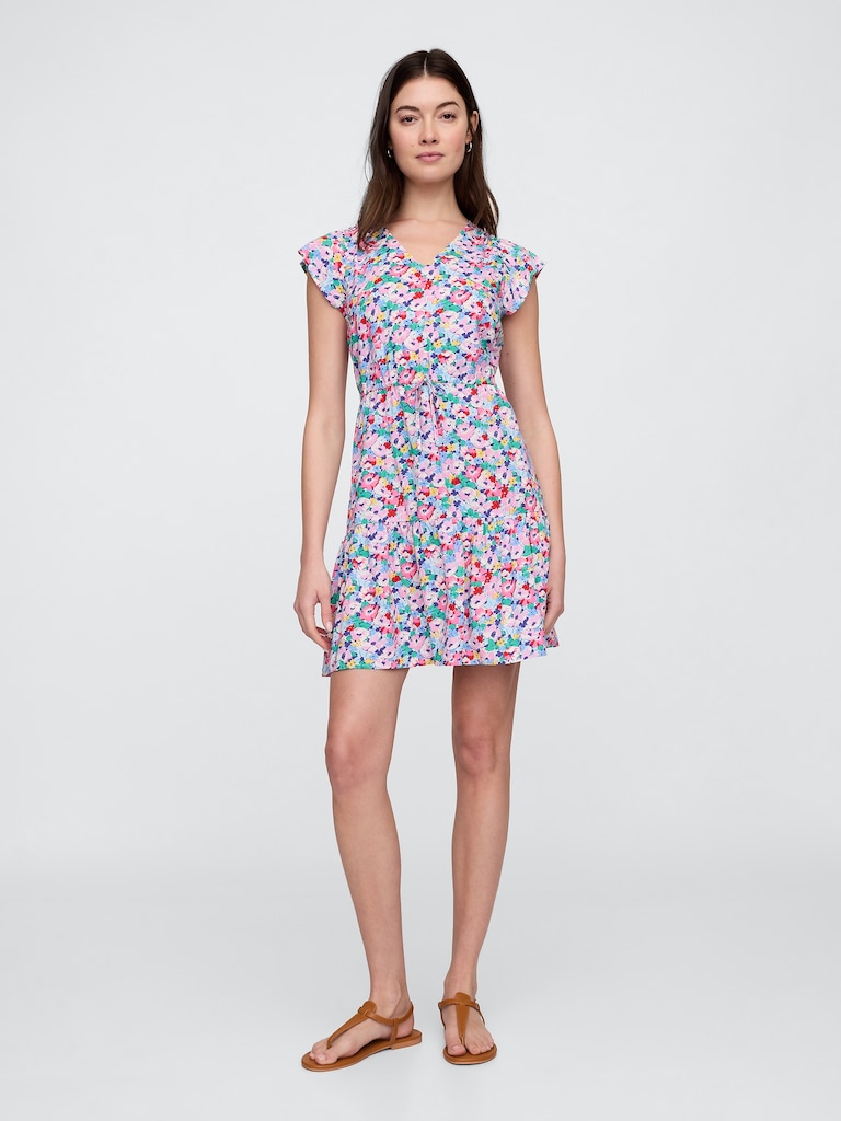 Flutter Sleeve Tie-Waist Mini Dress