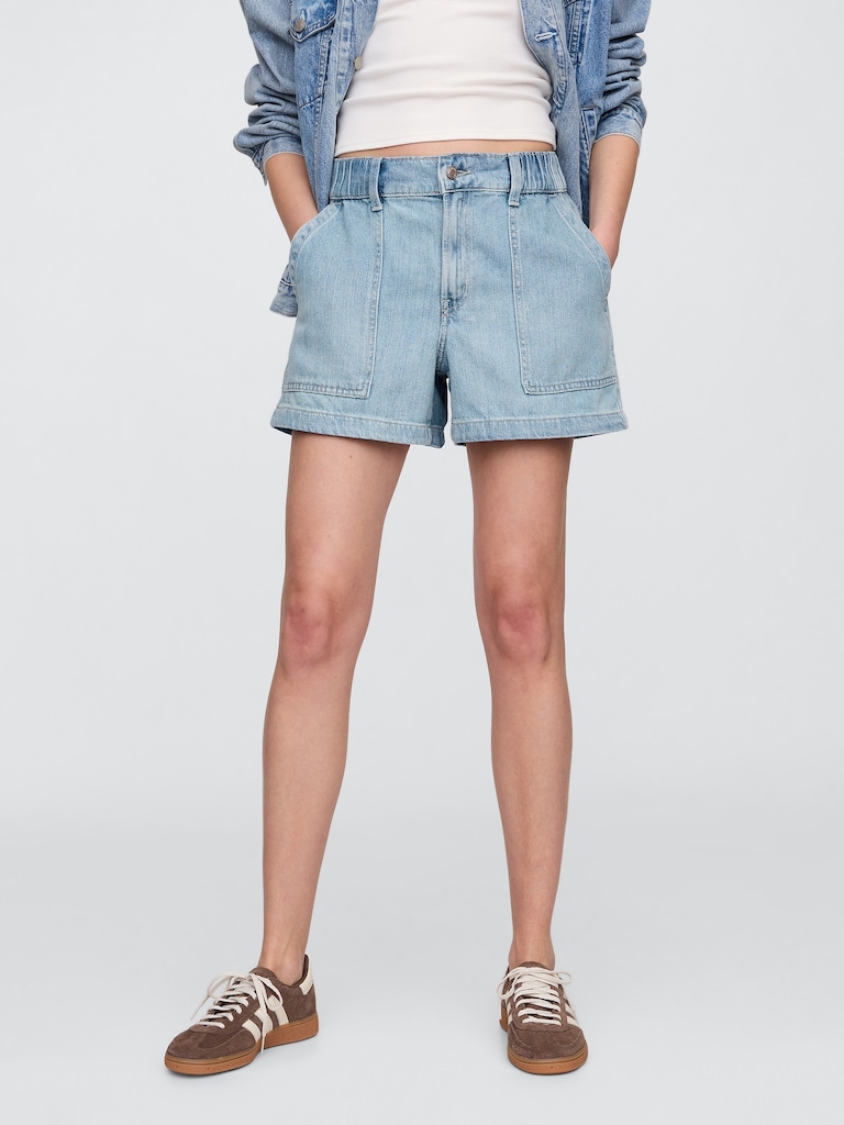 4" High Rise SuperSoft Denim Utility Shorts