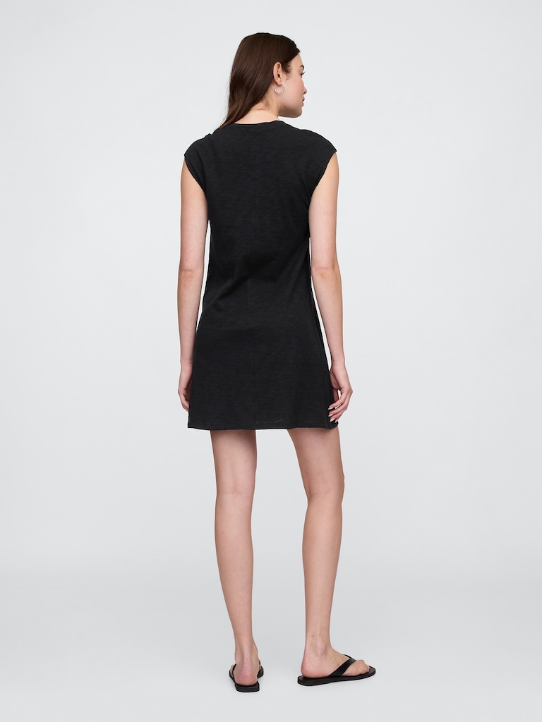 Slub Tie-Sleeve Mini Dress