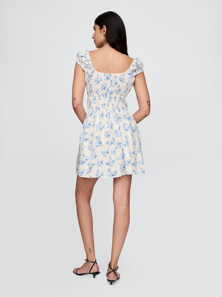 Tie-Front Smocked Waist Mini Dress