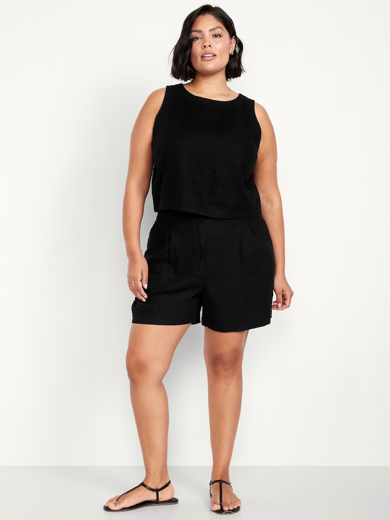 Extra High-Waisted Linen-Blend Taylor Trouser Shorts -- 5-inch inseam