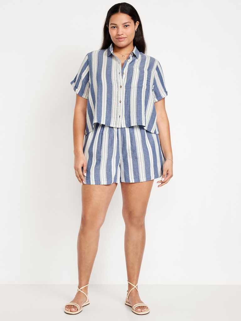 High-Waisted Crinkle Gauze Shorts -- 4-inch inseam