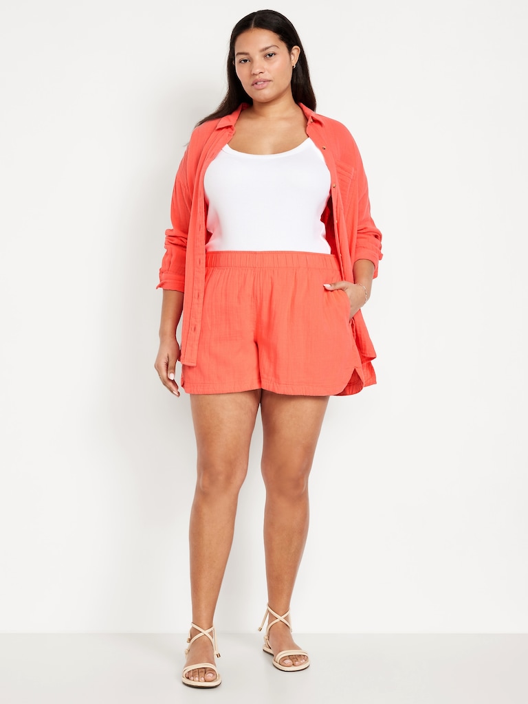 High-Waisted Crinkle Gauze Shorts -- 4-inch inseam