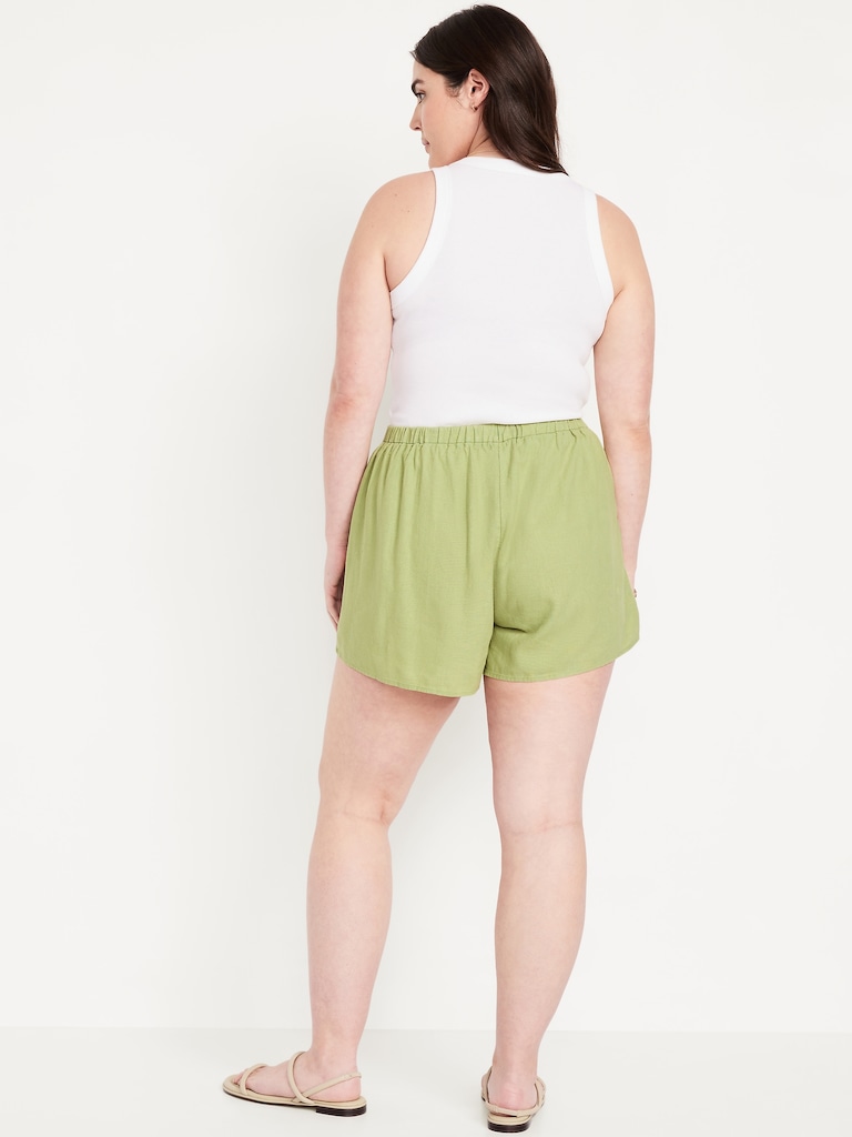 High-Waisted Faux-Wrap Linen-Blend Mini Skort
