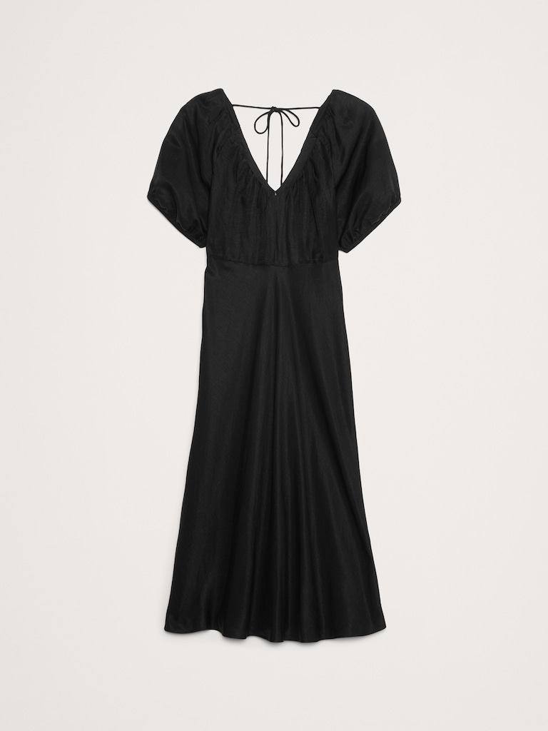 Viscose-Linen Ruched Maxi Dress