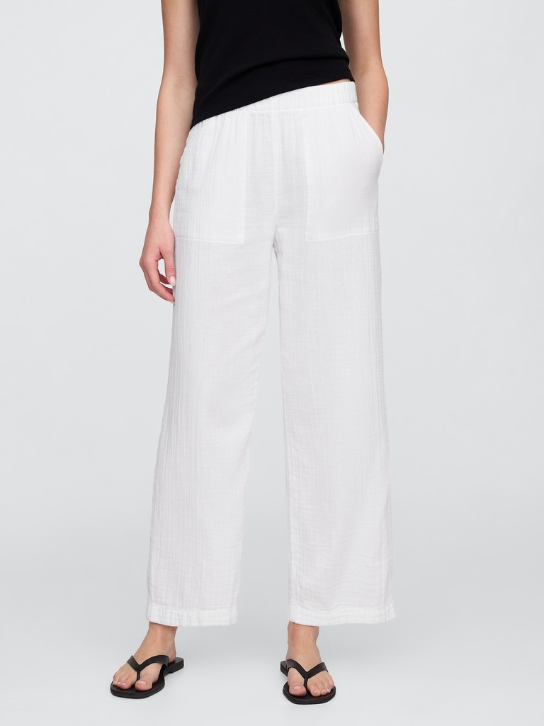 Mid Rise Gauze Pull-On Wide-Leg Pants