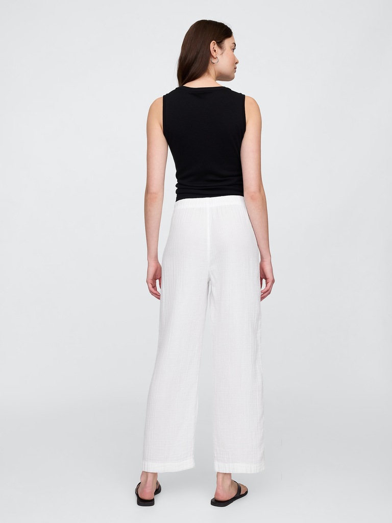 Mid Rise Gauze Pull-On Wide-Leg Pants