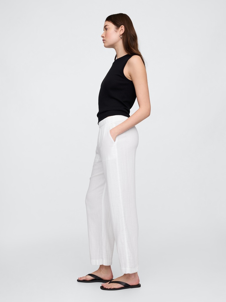 Mid Rise Gauze Pull-On Wide-Leg Pants