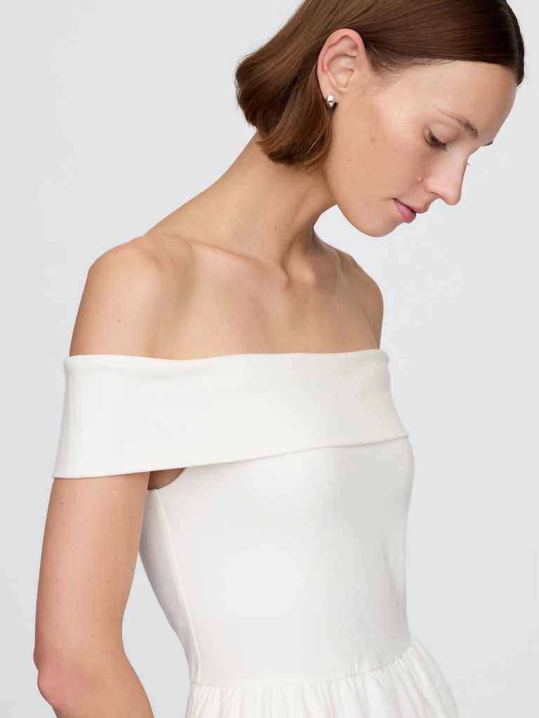 Mixed Media Off-Shoulder Midi Dress