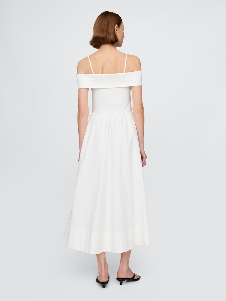 Mixed Media Off-Shoulder Midi Dress