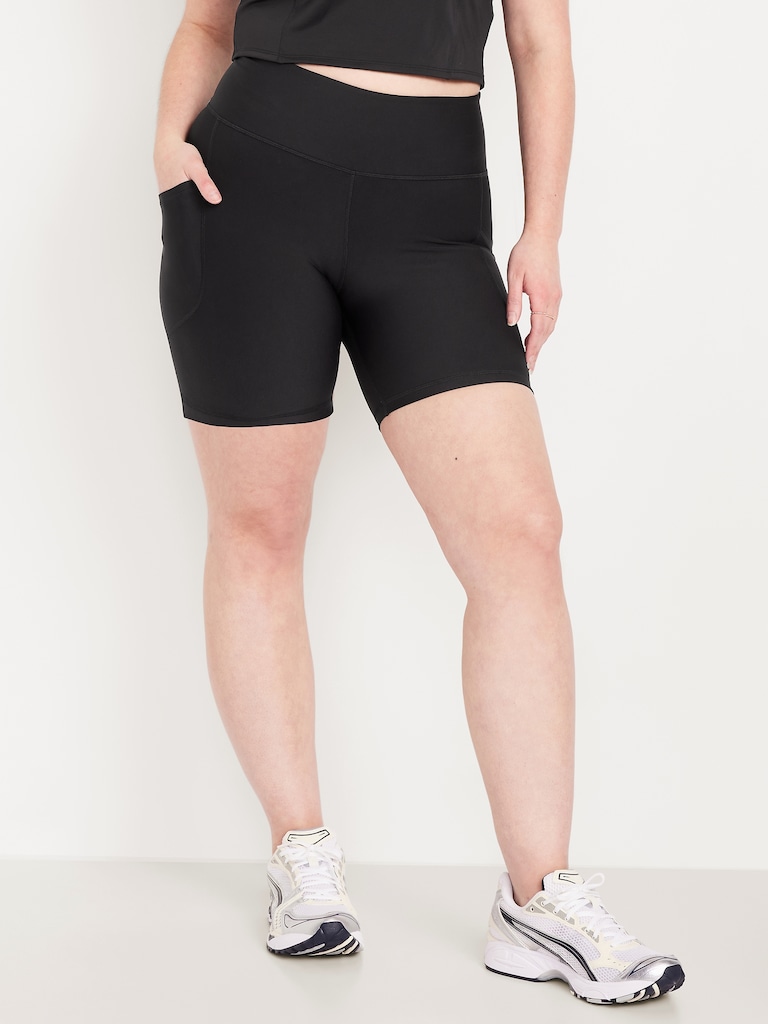 High-Waisted PowerSoft Pocket Biker Shorts -- 6-inch inseam