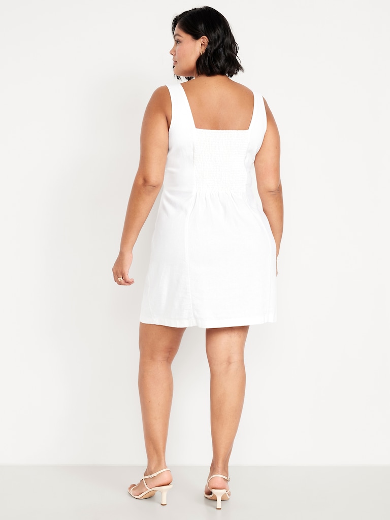 Square-Neck Linen-Blend Mini Dress