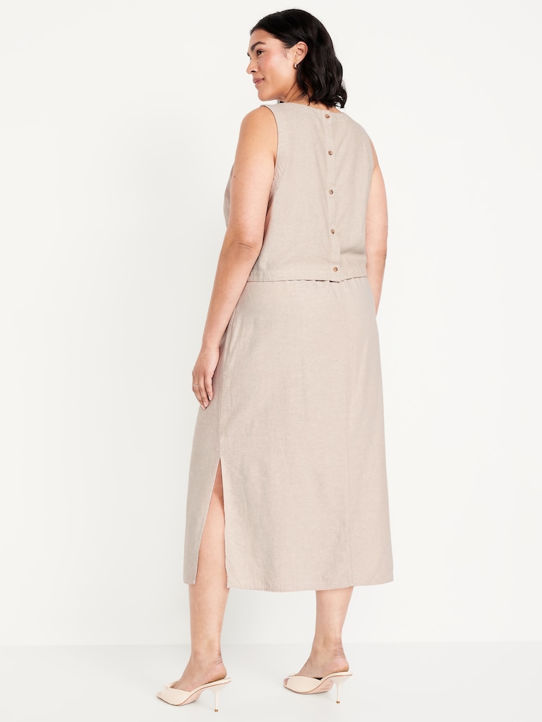 Mid-Rise Linen-Blend Midi Skirt