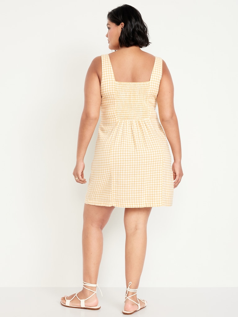 Square-Neck Linen-Blend Mini Dress