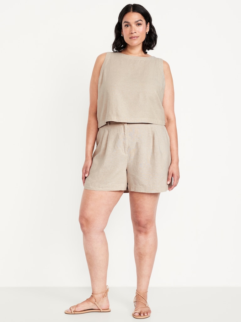 Extra High-Waisted Linen-Blend Taylor Trouser Shorts -- 5-inch inseam