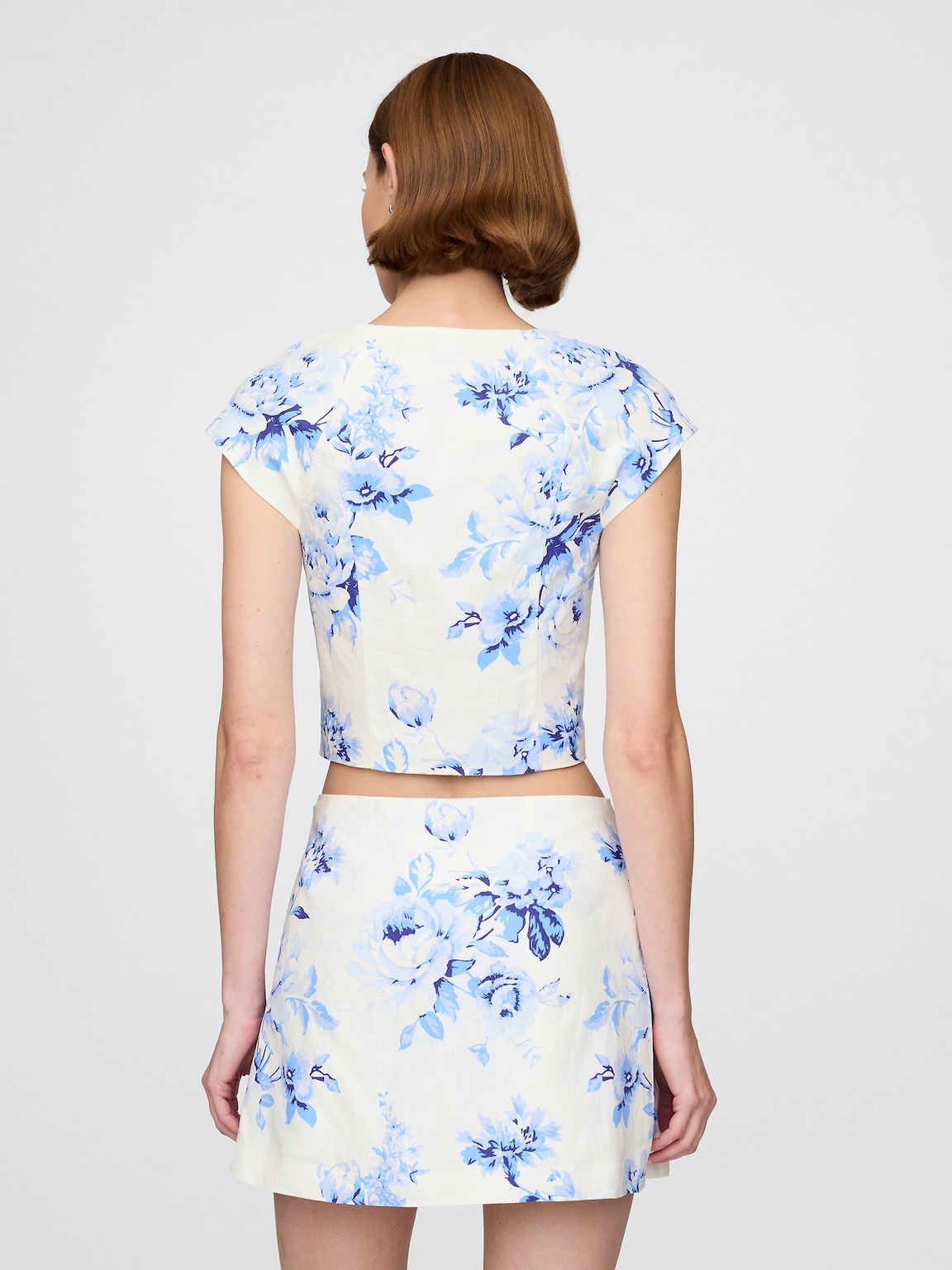 Linen-Blend Cap-Sleeve Crop Top