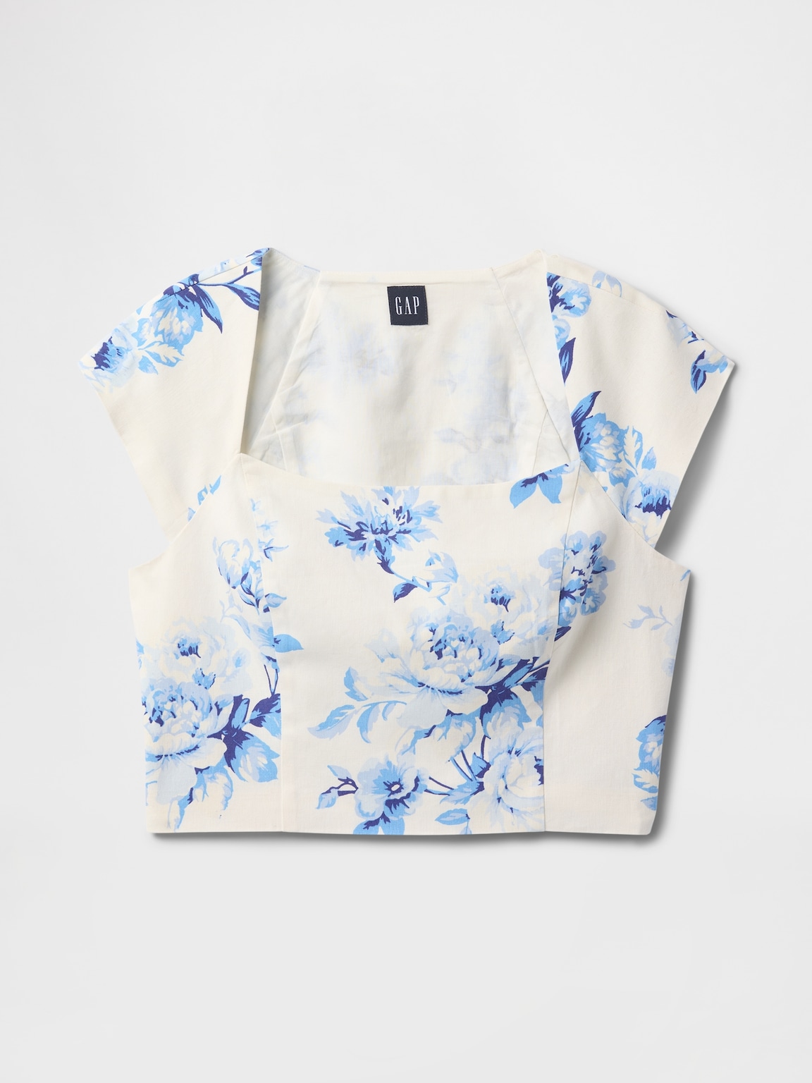 Linen-Blend Cap-Sleeve Crop Top