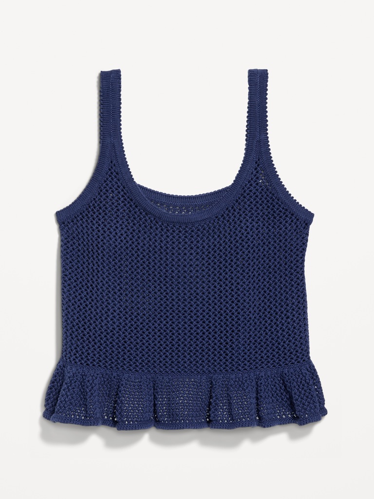 Sleeveless Open-Stitch Peplum Sweater