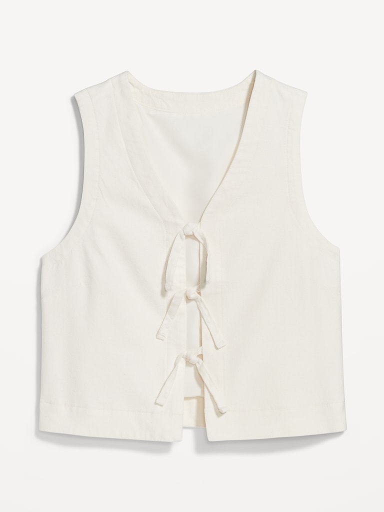 Linen-Blend Tie-Front Vest