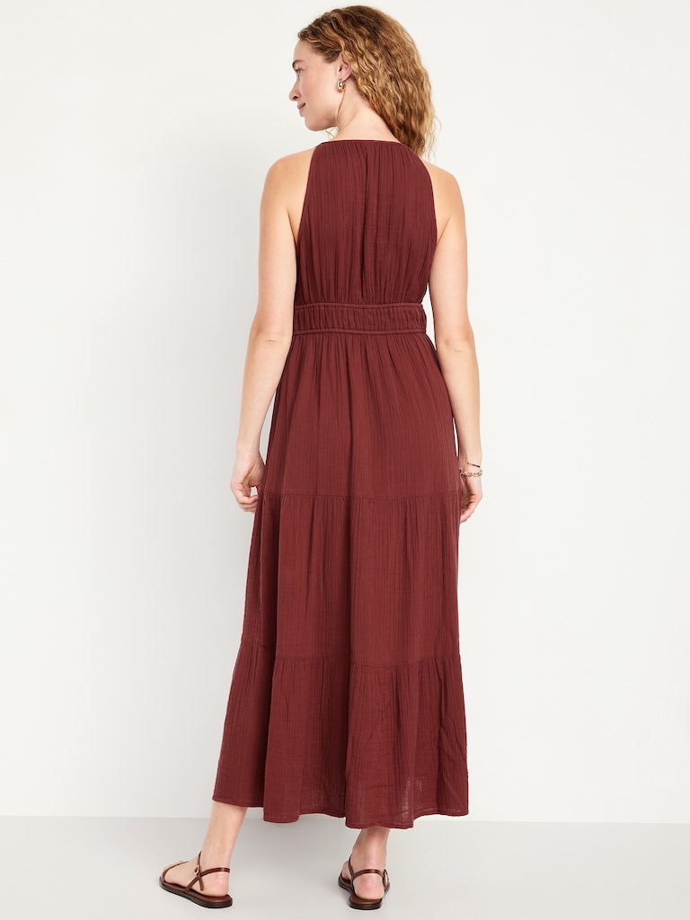 Fit & Flare Crinkle Gauze Maxi Dress
