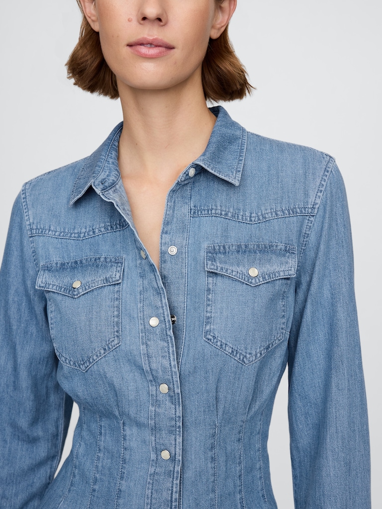 Western Denim Mini Shirtdress