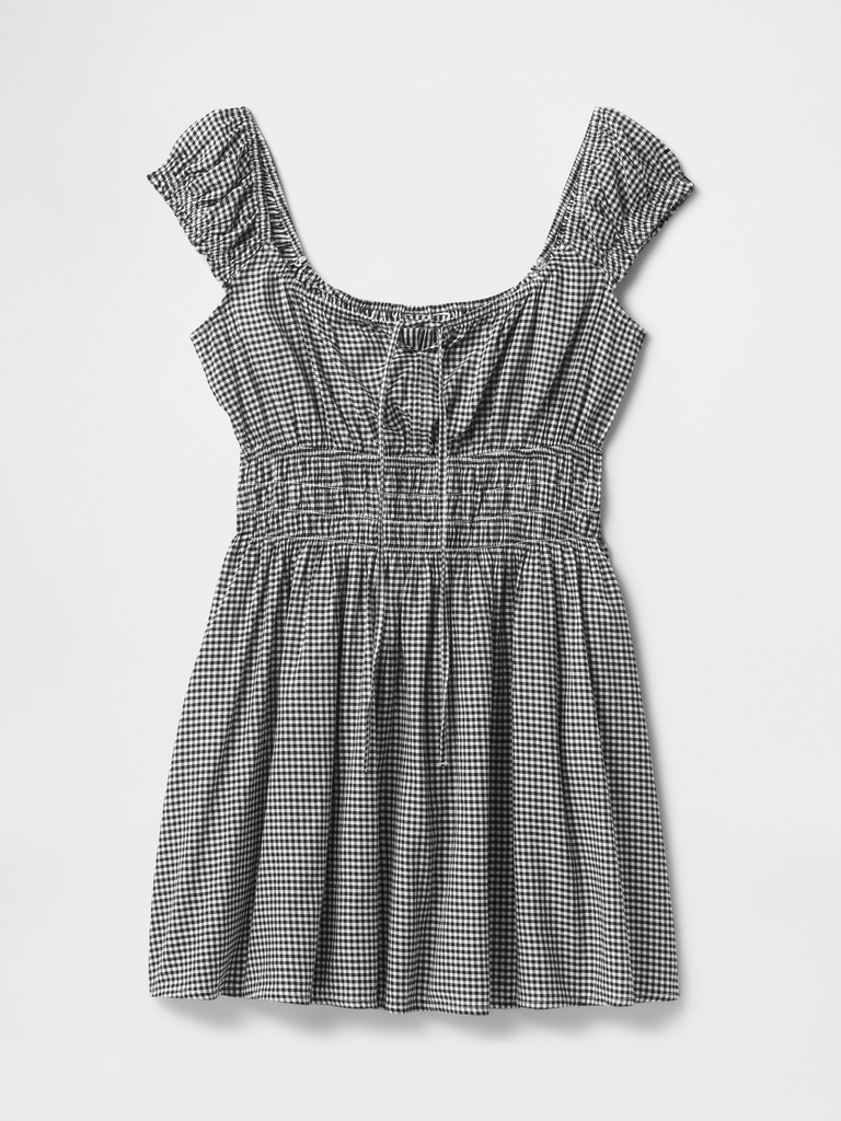 Tie-Front Smocked Waist Mini Dress