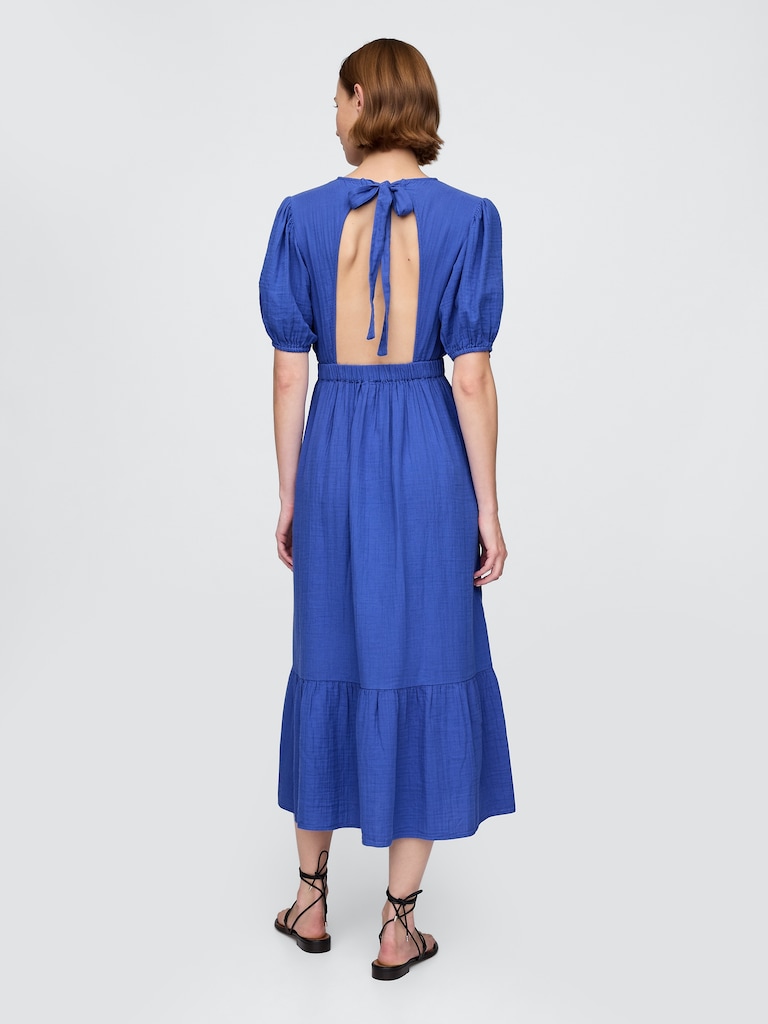 Cotton Gauze Open-Back Midi Dress