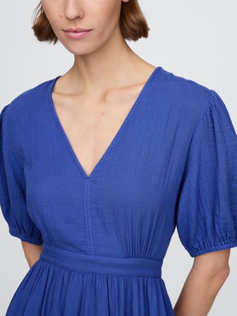 Cotton Gauze Open-Back Midi Dress