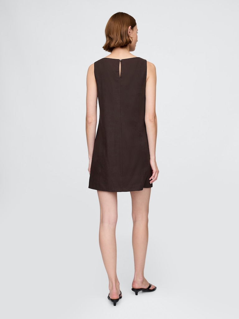 Linen-Blend Mini Shift Dress