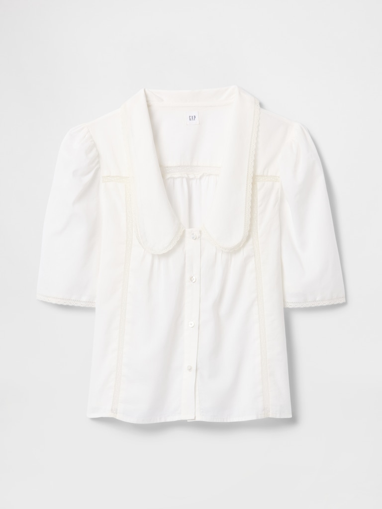 Puff-Sleeve Lace Collared Top